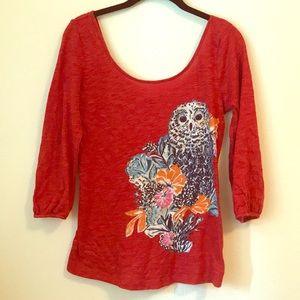 Anthropologie Red Owl Print T Shirt